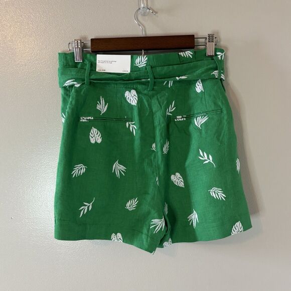 Ann Taylor NEW Linen Blend Shorts Green Embroidery Pleated High Waist 8 Petite - Picture 3 of 8